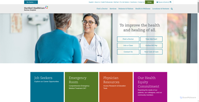 Security scan screenshot of https://backushospital.org/