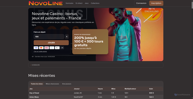 Security scan screenshot of https://novolinecasino.fr/