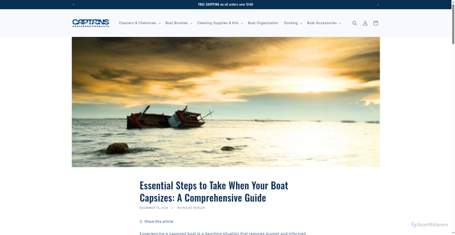 Security scan screenshot of https://captainspreferredproducts.com/blogs/learning-center/essential-steps-to-take-when-your-boat-capsizes-a-comprehensive-guide?srsltid=AfmBOopKfc48W9Z6iVukqvP3O8eAtyS69rJHjgA7nmZt_4h8OFFmnH-5
