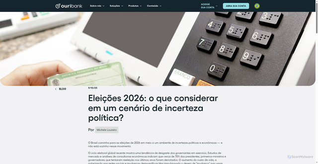 Security scan screenshot of https://www.ouribank.com/conteudo/blog/eleicoes-2026-o-que-considerar-em-um-cenario-de-incerteza-politica