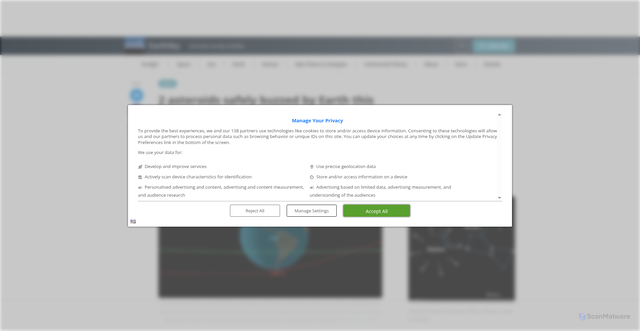 Security scan screenshot of https://earthsky.org/space/2-asteroids-safely-buzzed-earth-sep-oct-2025/