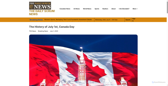 Security scan screenshot of https://www.thedailyscrumnews.com/the-history-of-july-1st-canada-day/