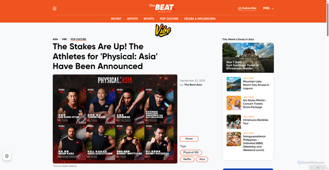 Security scan screenshot of https://thebeat.asia/manila/vibe/pop-culture/physical-asia-athletes
