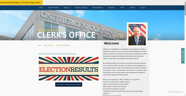 Security scan screenshot of https://www.bergencountyclerk.gov/