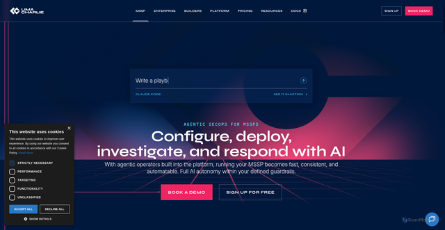 Security scan screenshot of https://limacharlie.io