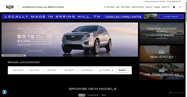 Security scan screenshot of https://www.andrewscadillac.com/