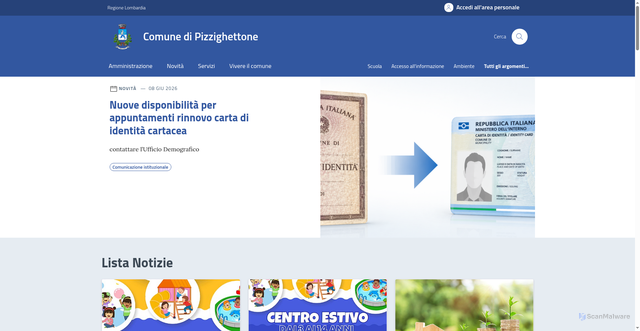 Security scan screenshot of https://www.comune.pizzighettone.cr.it