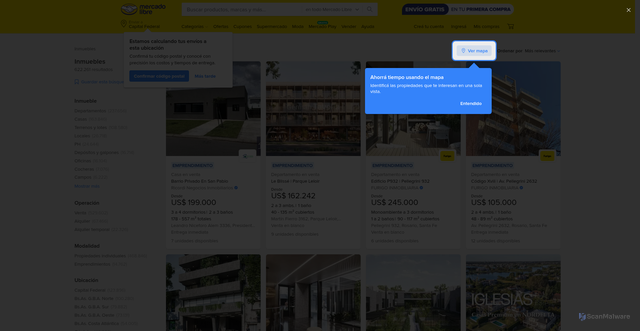 Security scan screenshot of https://inmuebles.mercadolibre.com.ar