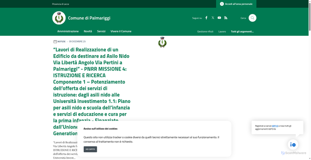 Security scan screenshot of https://www.comune.palmariggi.le.it/
