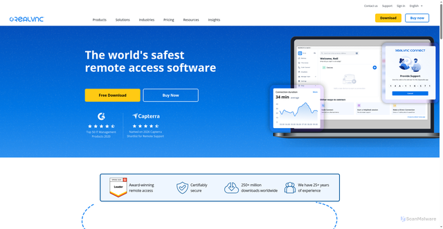 Security scan screenshot of https://realvnc.com