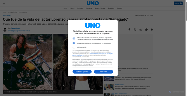 Security scan screenshot of https://www.diariouno.com.ar/series-y-peliculas/que-fue-la-vida-del-actor-lorenzo-lamas-protagonista-renegado-n1505338