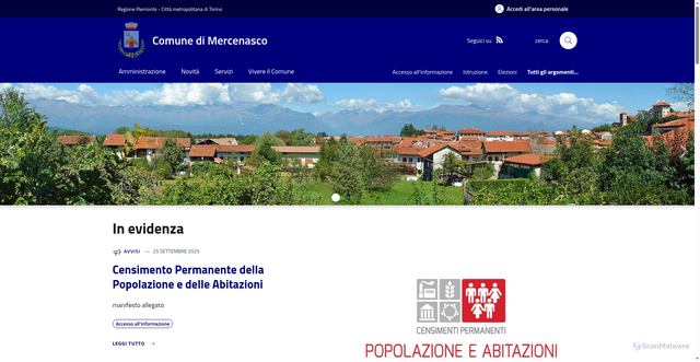 Security scan screenshot of https://www.comune.mercenasco.to.it/it-it/home