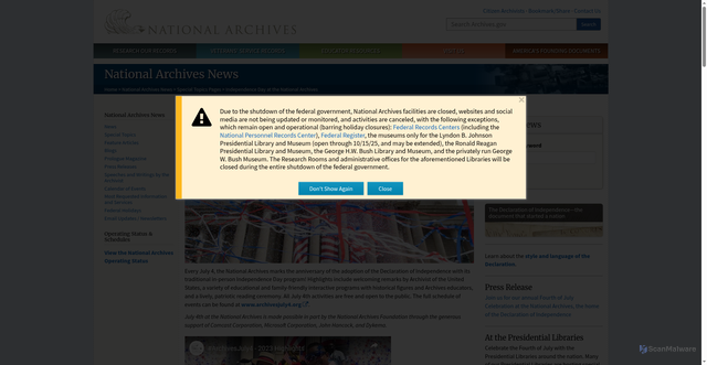 Security scan screenshot of https://www.archives.gov/news/topics/july4