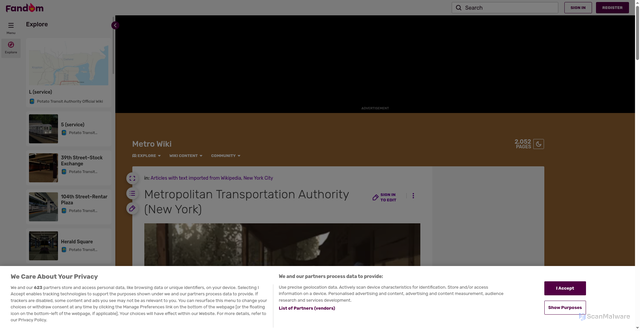Security scan screenshot of https://metro.fandom.com/wiki/Metropolitan_Transportation_Authority_(New_York)