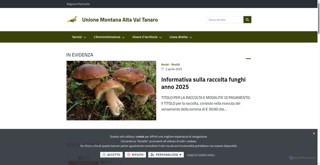 Security scan screenshot of https://www.unionemontanaaltavaltanaro.it/it-it/home