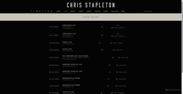 Security scan screenshot of https://chrisstapleton.com/tour/
