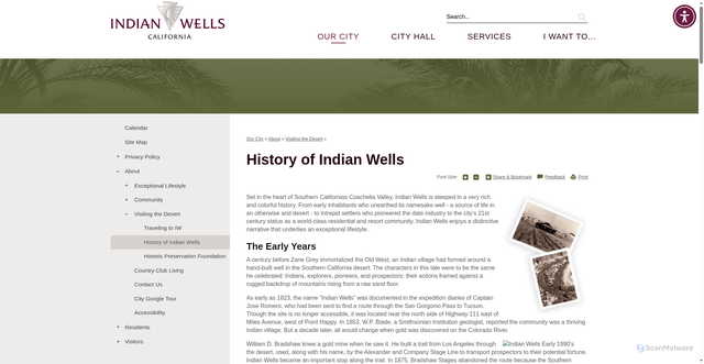 Security scan screenshot of https://www.cityofindianwells.org/our-city/about/visiting-the-desert/history-of-indian-wells