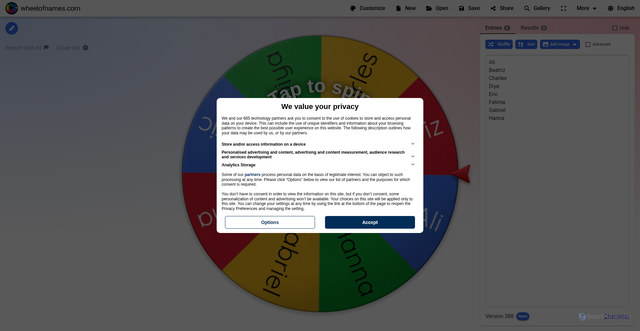 Security scan screenshot of https://wheelofnames.com