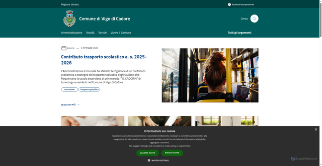 Security scan screenshot of https://www.comune.vigodicadore.bl.it/it