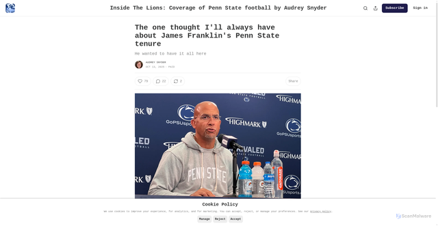 Security scan screenshot of https://insidethelions.substack.com/p/the-one-thought-ill-always-have-about