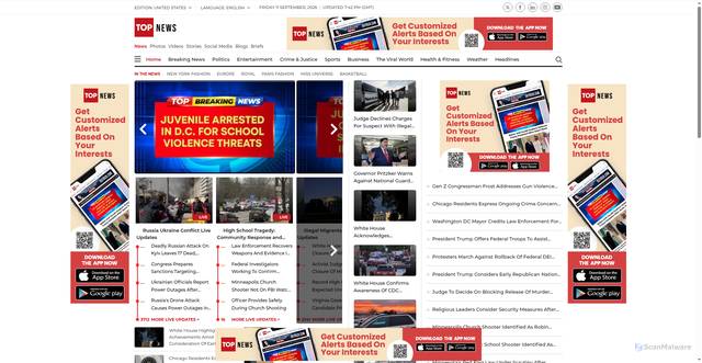 Security scan screenshot of https://topnews.live