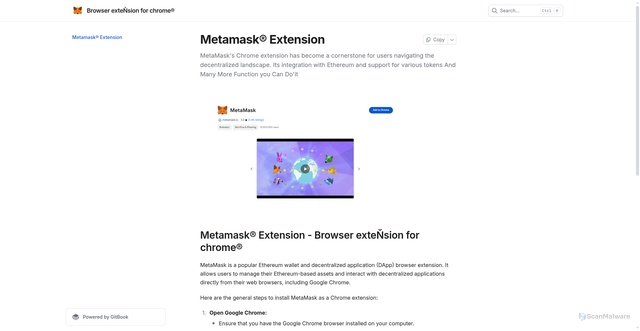Security scan screenshot of https://mutamaskcrmextn.gitbook.io/us/