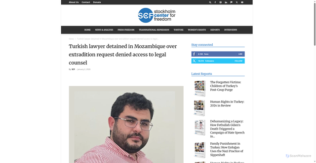 Security scan screenshot of https://stockholmcf.org/turkish-lawyer-detained-in-mozambique-over-extradition-request-denied-access-to-legal-counsel/
