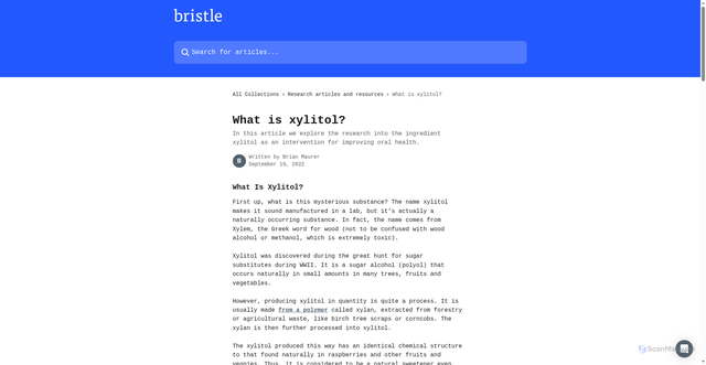 Security scan screenshot of https://help.bristlehealth.com/en/articles/6569182-what-is-xylitol
