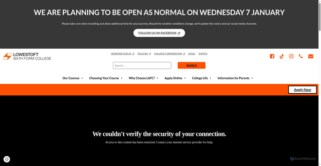Security scan screenshot of https://www.lowestoftsfc.ac.uk/