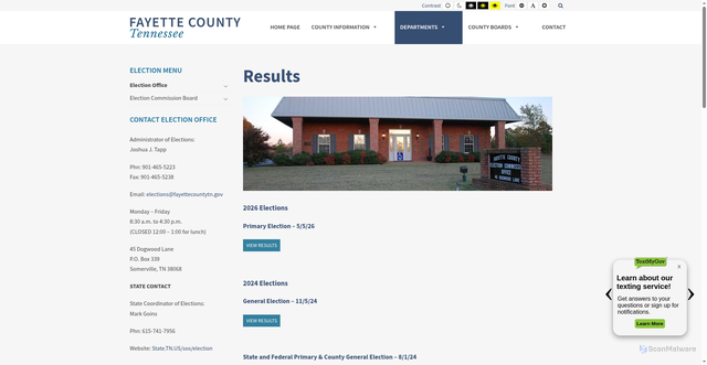 Security scan screenshot of https://fayettetn.us/departments/election/election-results/