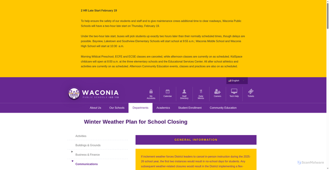 Security scan screenshot of https://isd110.org/departments/communications/winter-weather-plan-school-closing
