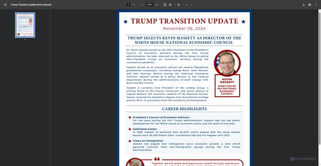 Security scan screenshot of https://bgrdc.com/wp-content/uploads/2024/12/Trump-Transition-Update-Kevin-Hassett.pdf