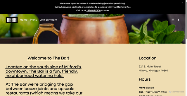 Security scan screenshot of https://www.thebarmilford.com/