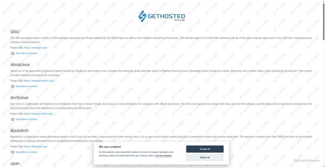 Security scan screenshot of https://mirrors.gethosted.online