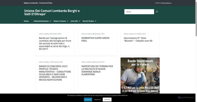 Security scan screenshot of https://www.unioneborghievalli.it/