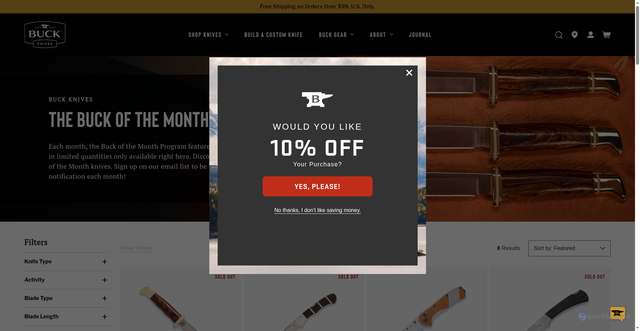Security scan screenshot of https://www.buckknives.com/collections/buck-of-the-month/