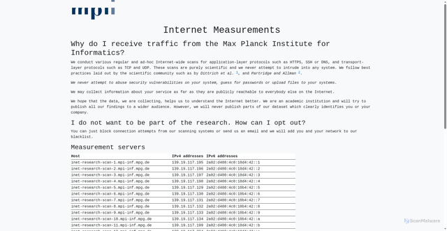 Security scan screenshot of https://inet-research-scan-5.mpi-inf.mpg.de