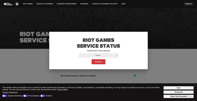 Security scan screenshot of https://status.riotgames.com/