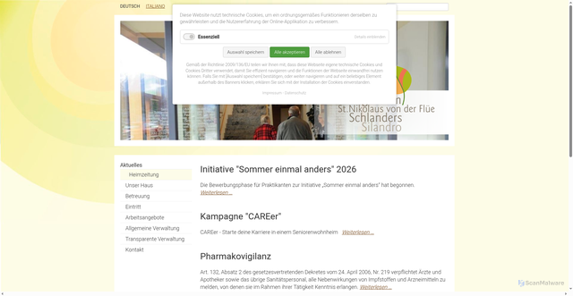 Security scan screenshot of https://www.altersheim-schlanders.it/aktuelles.html