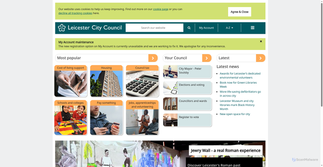Security scan screenshot of http://www.leicester.gov.uk/