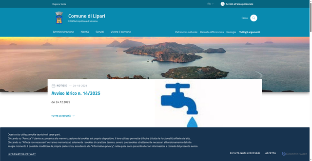 Security scan screenshot of https://www.comunelipari.it/