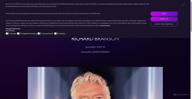 Security scan screenshot of https://www.virgingalactic.com/richard-branson