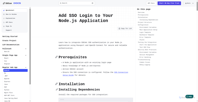 Security scan screenshot of https://ssojet-docs.pages.dev/en/sso/quickstart/webapp/nodejs/