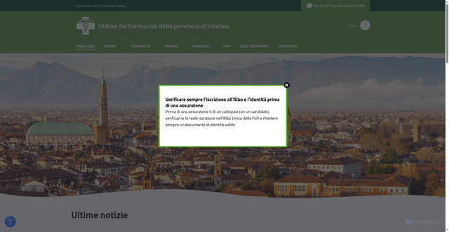 Security scan screenshot of https://www.ordinefarmacistivicenza.it