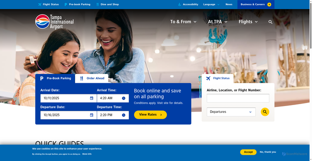 Security scan screenshot of https://www.tampaairport.com/