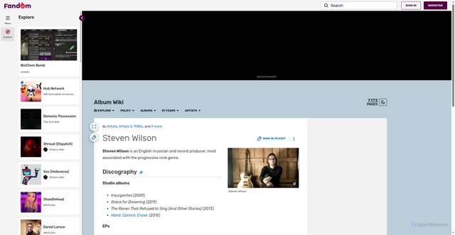 Security scan screenshot of https://album.fandom.com/wiki/Steven_Wilson