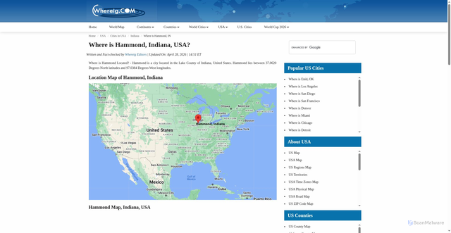 Security scan screenshot of https://www.whereig.com/usa/cities/hammond-location-map-in.html