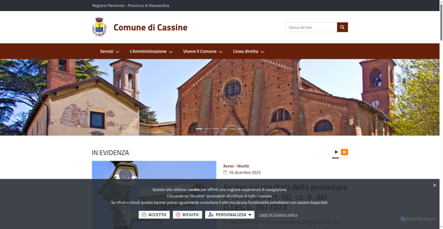 Security scan screenshot of https://www.comune.cassine.al.it/it-it/home