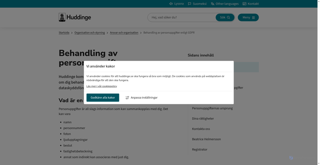 Security scan screenshot of https://www.huddinge.se/gdpr