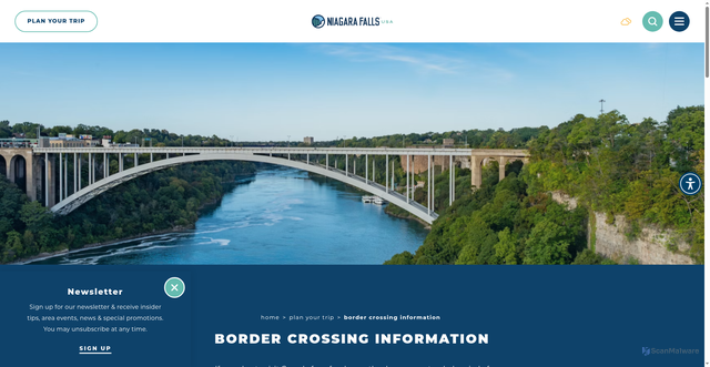 Security scan screenshot of https://www.niagarafallsusa.com/planning-tools/border-information/